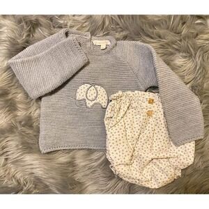 Baby Boys Girls Elephant Sweater Bloomer Set Grey Knit Baby Clothes Outfit